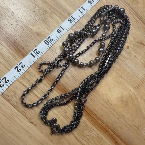 J.Crew Long Layered Statement Necklace With Silver-Tone Beads & Chains - Picture 15 of 15